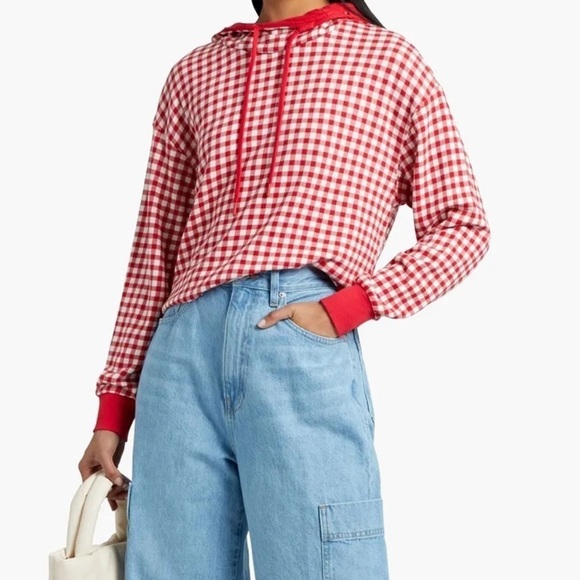 Alice + Olivia Niki Red White Gingham Hoodie NWT - Picture 1 of 8